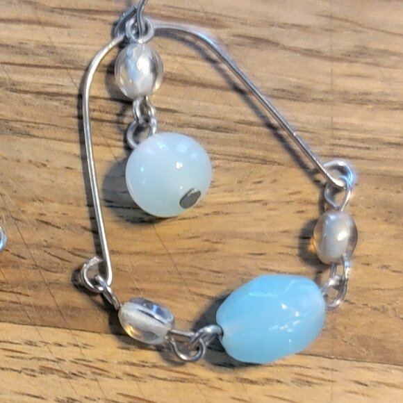 Trapezoid Beaded Blue/White/Clear Earrings - Picture 3 of 5